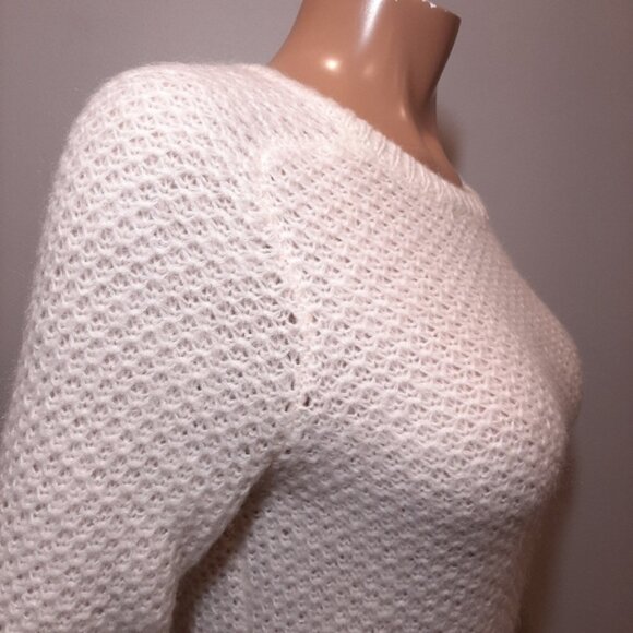 ANN TAYLOR Loft Mohair Blend Raglan Cut Sweater Fuzzy Semi Sheer Open Knit - Picture 8 of 12